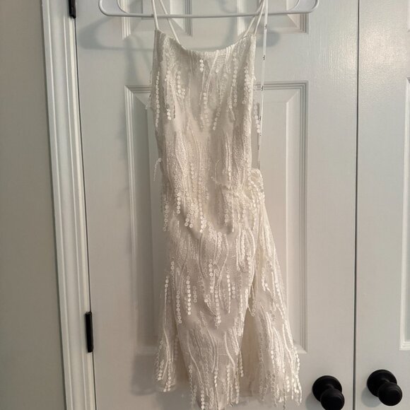 Lulus Making Magic White Fringe Lace-up Mini Dress - Size M Bridal Bache… - Picture 6 of 7